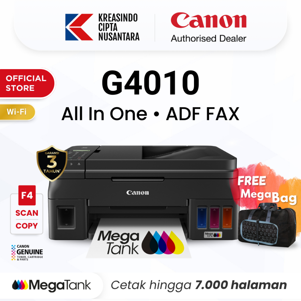 Printer F4 Wifi Canon G4010 - Ink Tank ADF FAX Wireless All In One Print Scan Copy MacOS - Garansi 3
