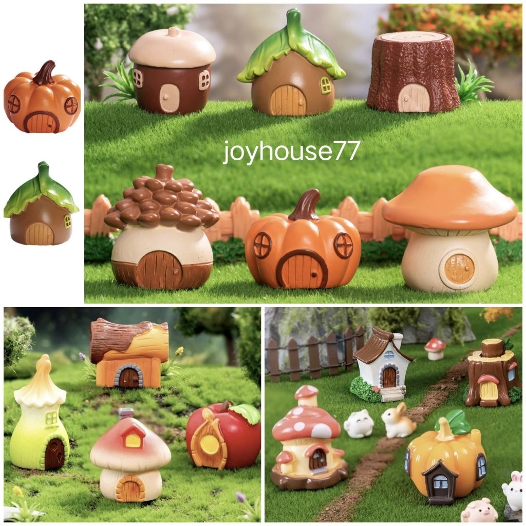1pc Miniatur Rumah Jamur Pinus Labu Halloween Kayu Hutan Daun Dusun Desa Kemah Jerami Desa Hiasan Pr