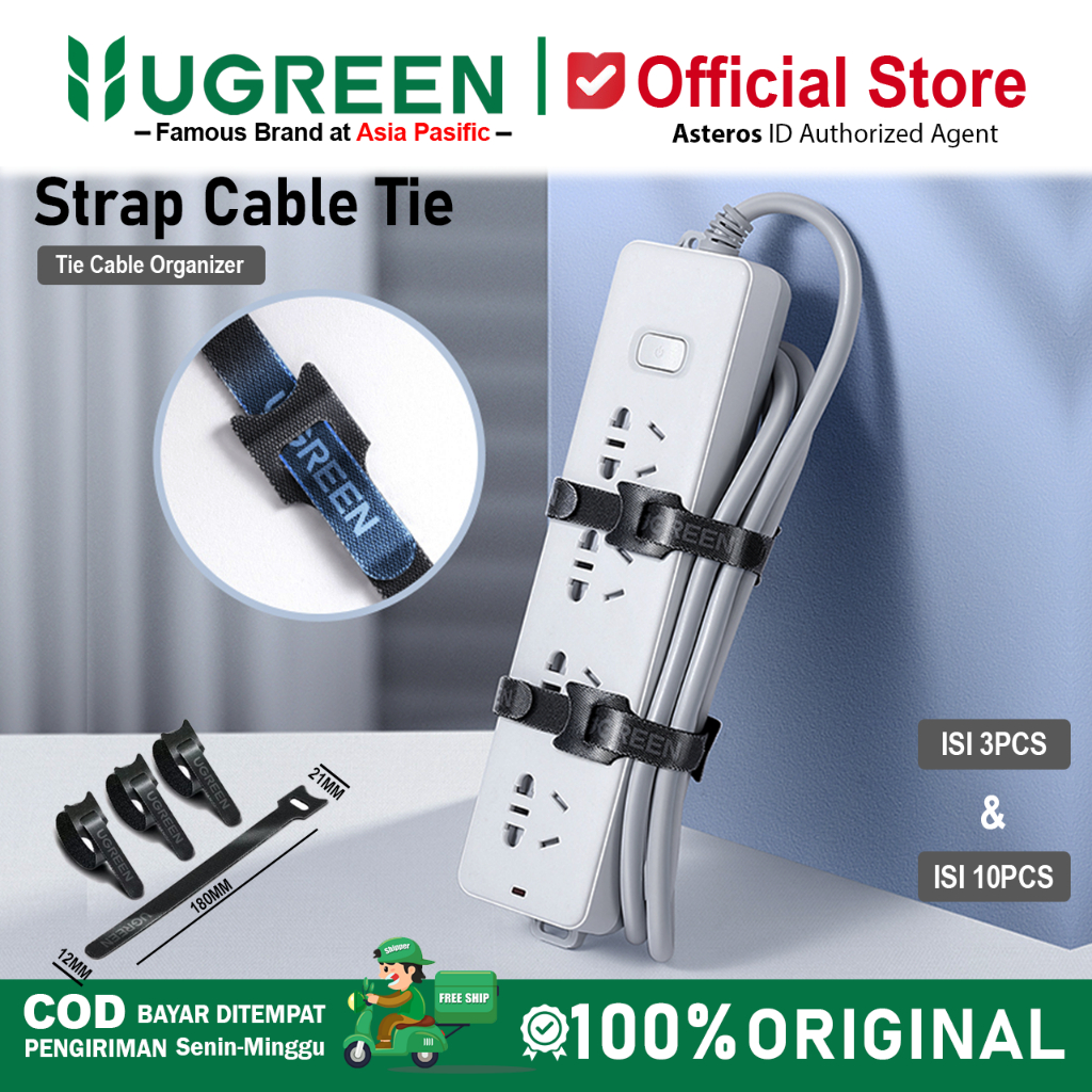 UGREEN Strap Pengikat Perekat Klip Organizer Kabel Multifungsi