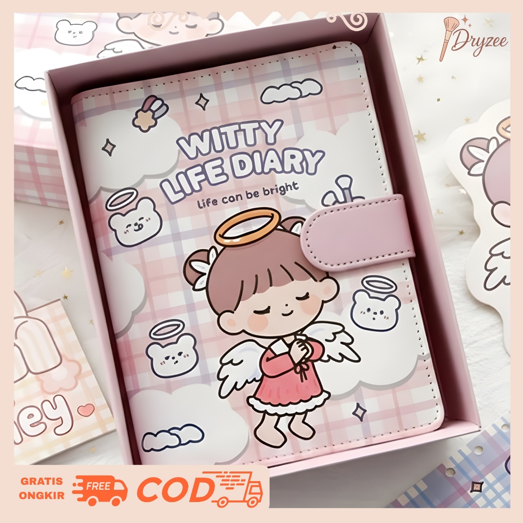 TELADO Buku Diary Binder Set Aesthetic 1 Box Witty Life Diary PAKET JURNAL BUKU HARIAN - TLD30