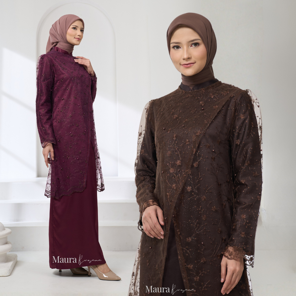 Valia Dress Satin Velvet Outer Brukat Panjang - Gamis Rompi Cardigan Brokat Ootd Lebaran Kondangan B