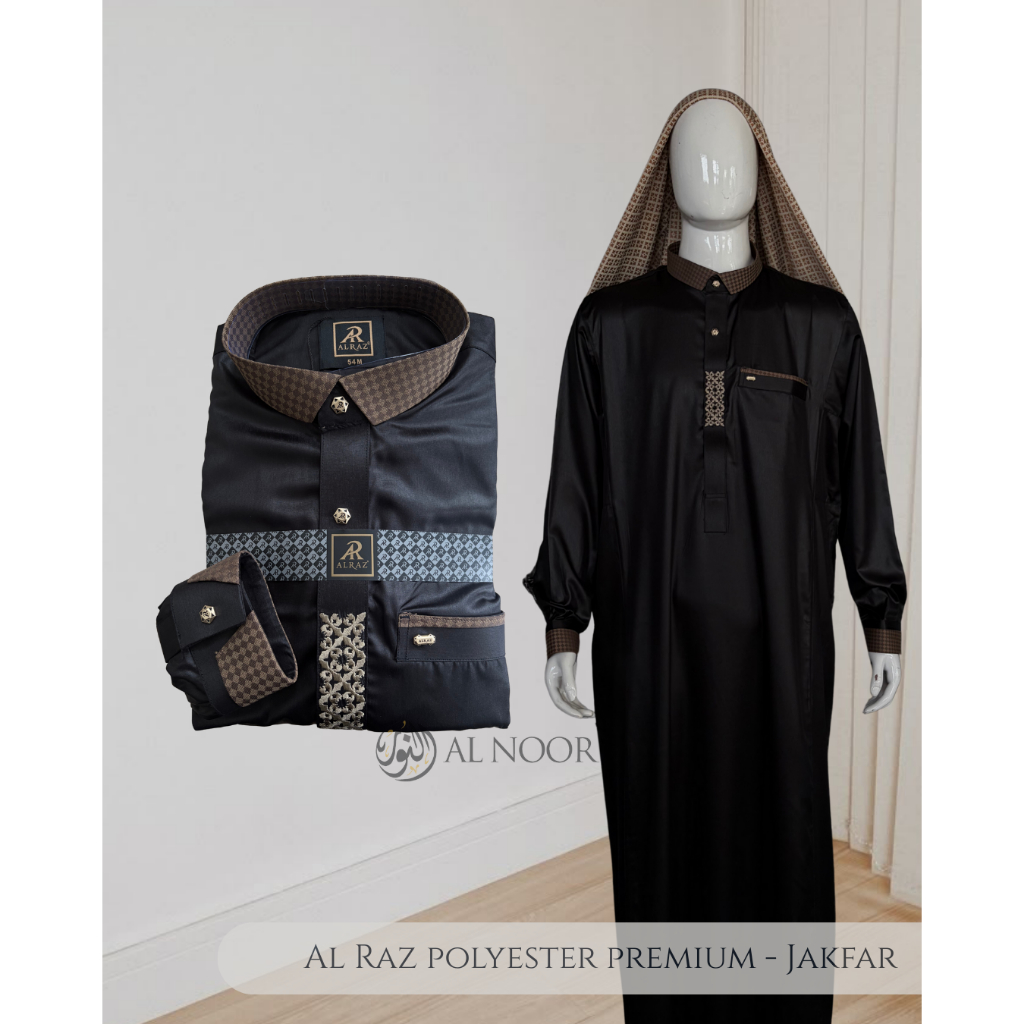 Jubah Saudi | Gamis Pria | Al Raz Polyester Premium Hitam  - Pusat Grosir Alnoor