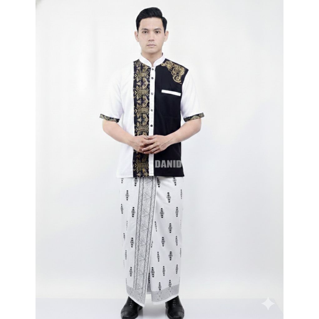 SET SARKO Sarung Dan Baju Koko Pria Dewasa Lengan Pendek