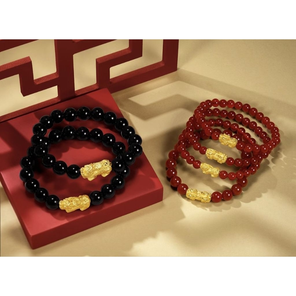 gelang pixiu batu garnet Emas 24k 999 hongkong naga jilin dragon gold