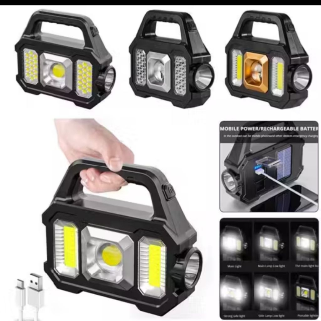 Senter LED Camping Bisa Power Bank Tenaga Surya/Lampu Sorot Genggam Portable