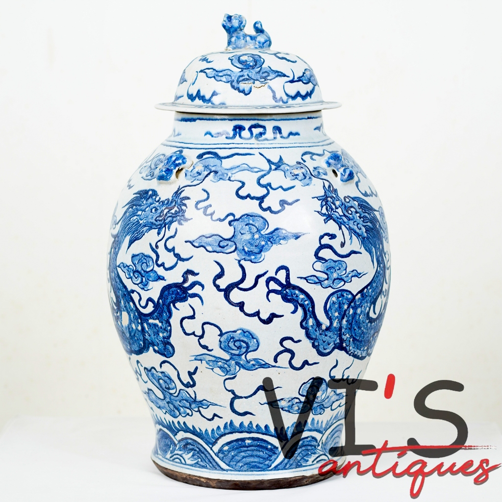 Guci Dynasty Naga Topi Vas Keramik Antik Kuno Asli Cina