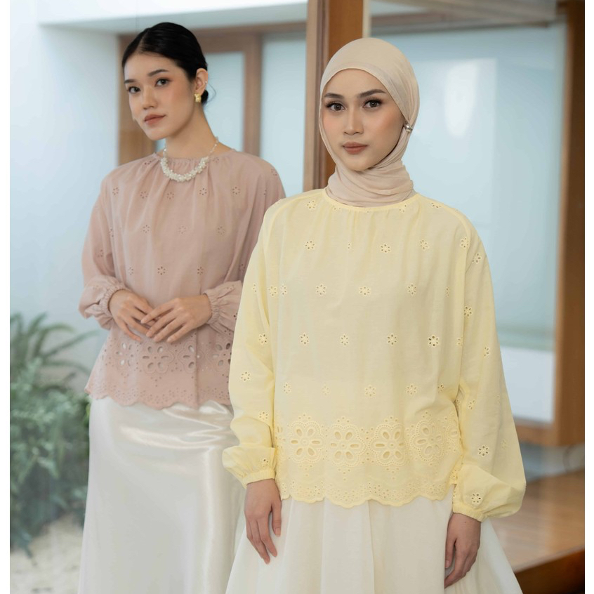 Mayoutfit Camisa Blouse | Blus Atasan Wanita Katun Bordir Katun Bolong Kondangan LEbaran Outfit