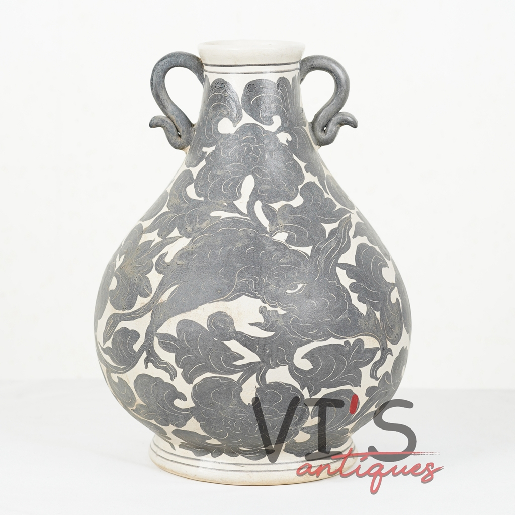 Vas Bunga Guci Dynasty Black Animal Keramik Antik Kuno Asli Cina