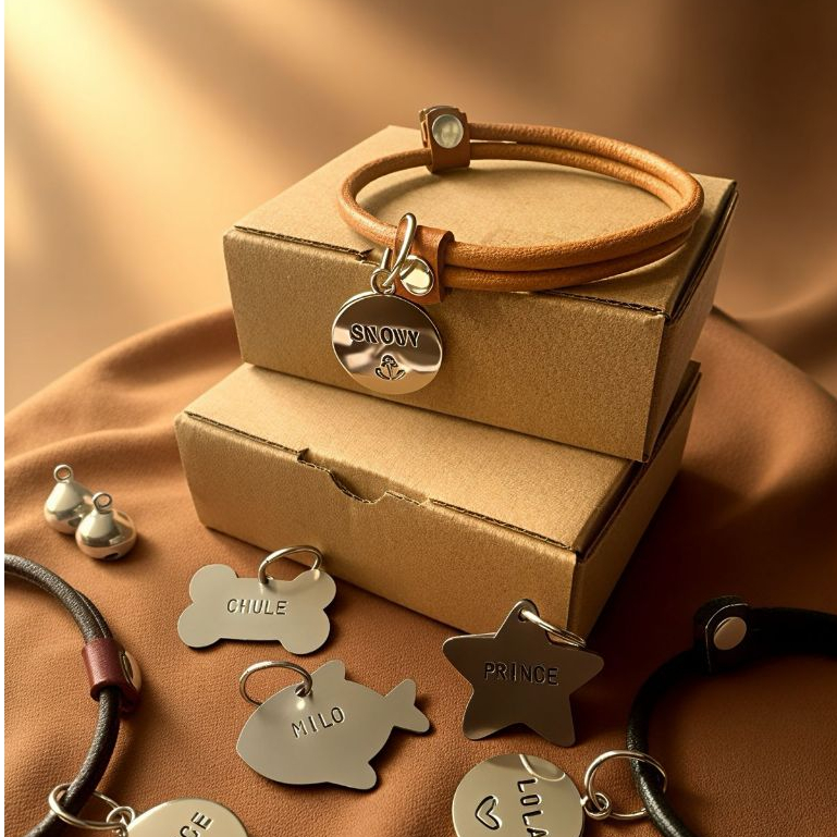 Selvatici Kalung kucing dan anjing kulit ukir nama liontin logam anti karat warna hitam natural dan 