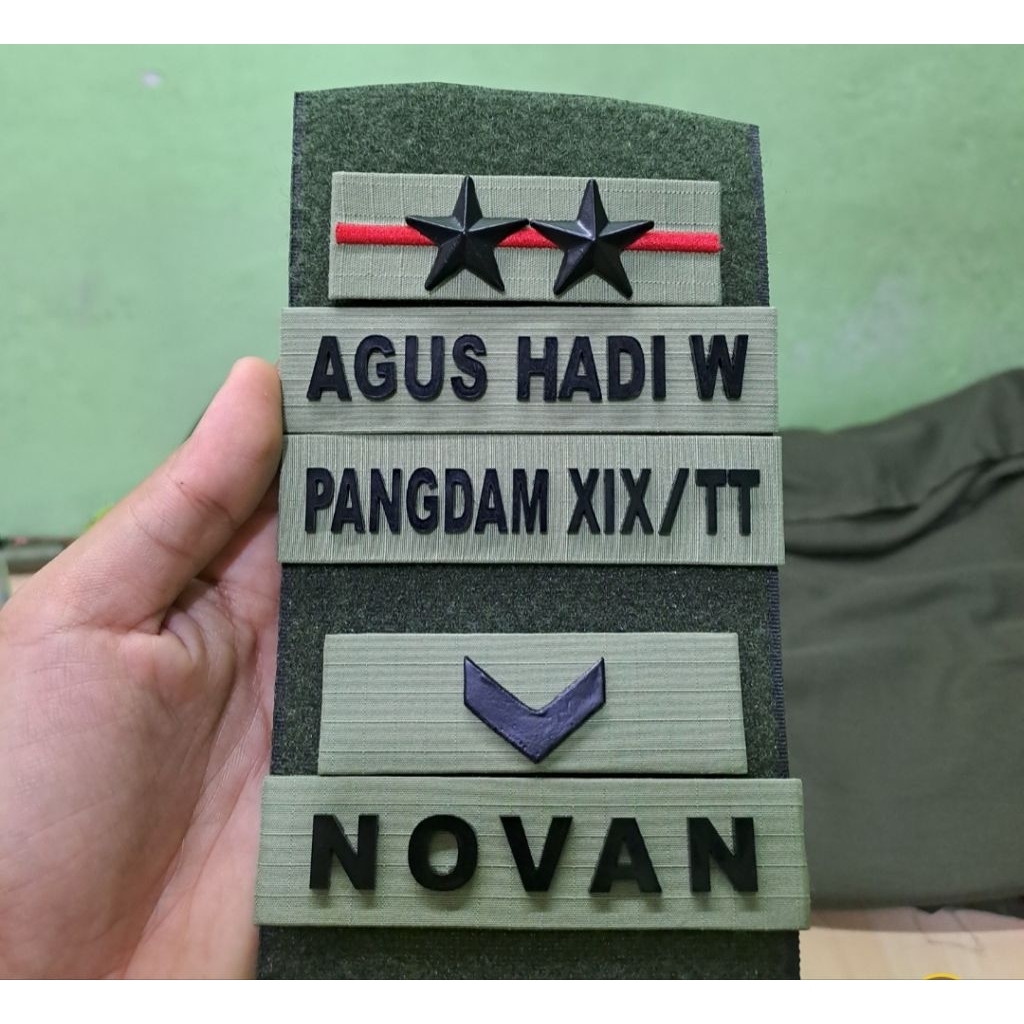 Nama/pangkat topi pet pdl sage green akrilik/logam