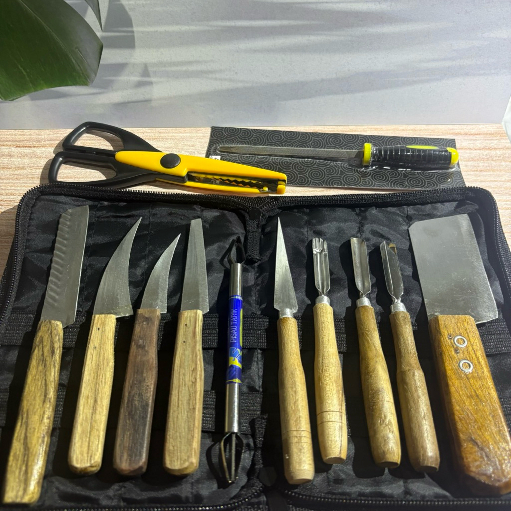 Pisau Garnish buah Premium Lengkap Kitchenware - pisau set 9, dompt,gunting,asahan,pisau tarik