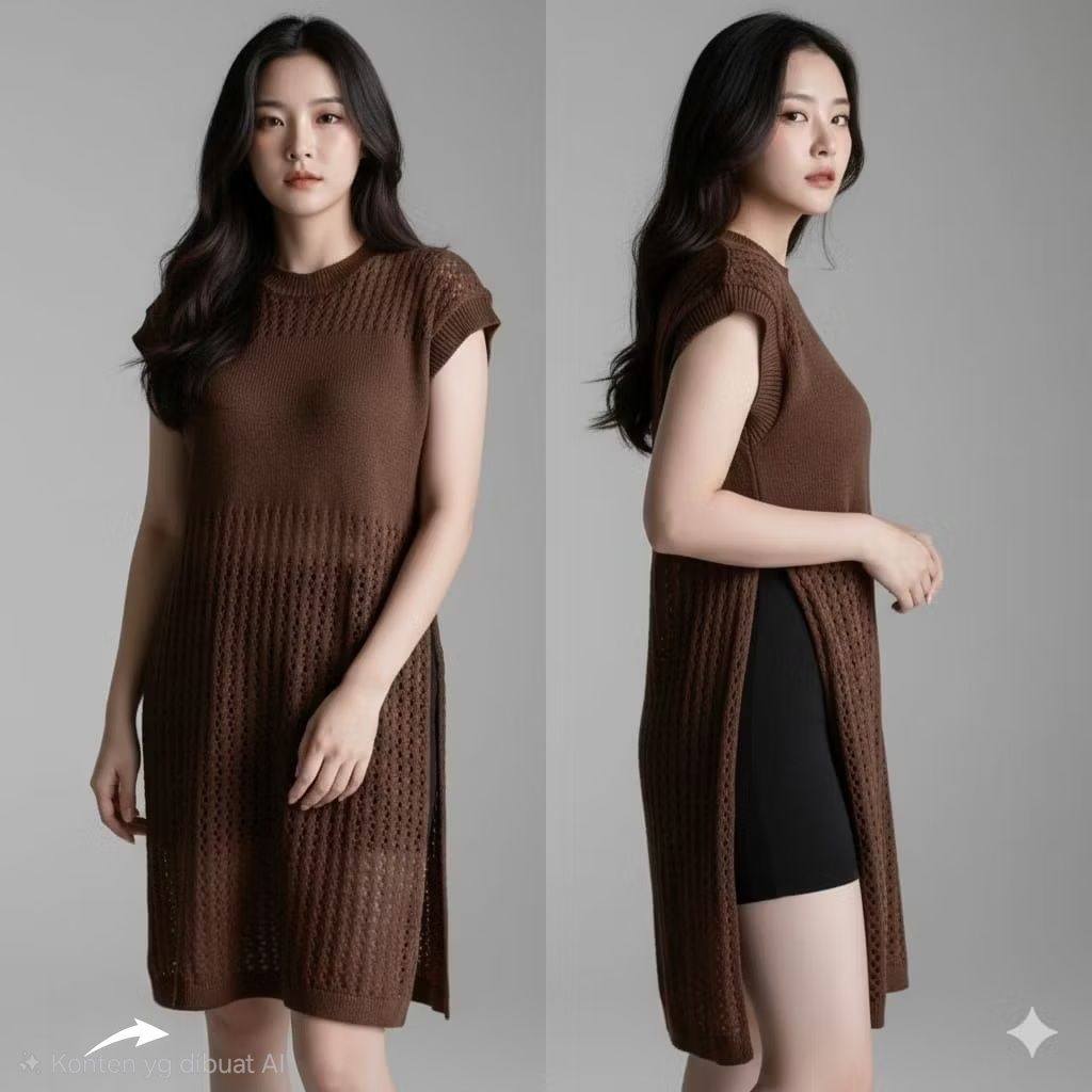 Ruby Knit Outer Premium Import - Tunik Jaring Rajut Wanita Belah Samping