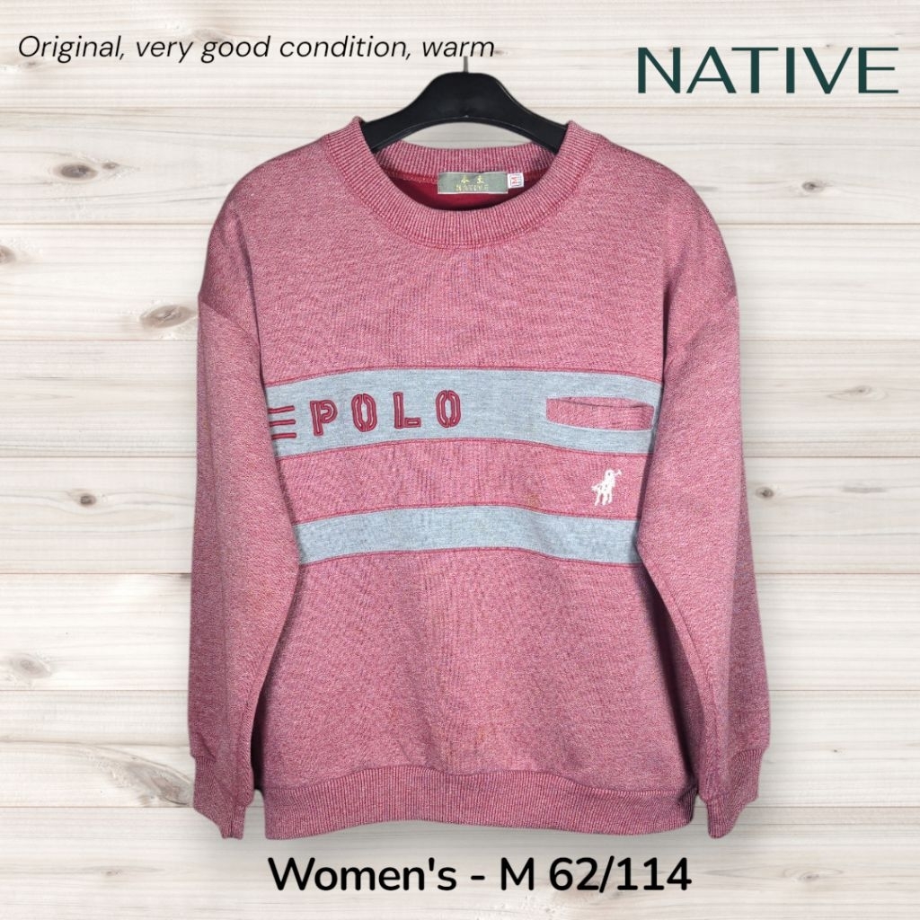 Native Vintage Sweater Sweatshirt Crewneck Wanita Oversized Boxy Size M Pink Grey