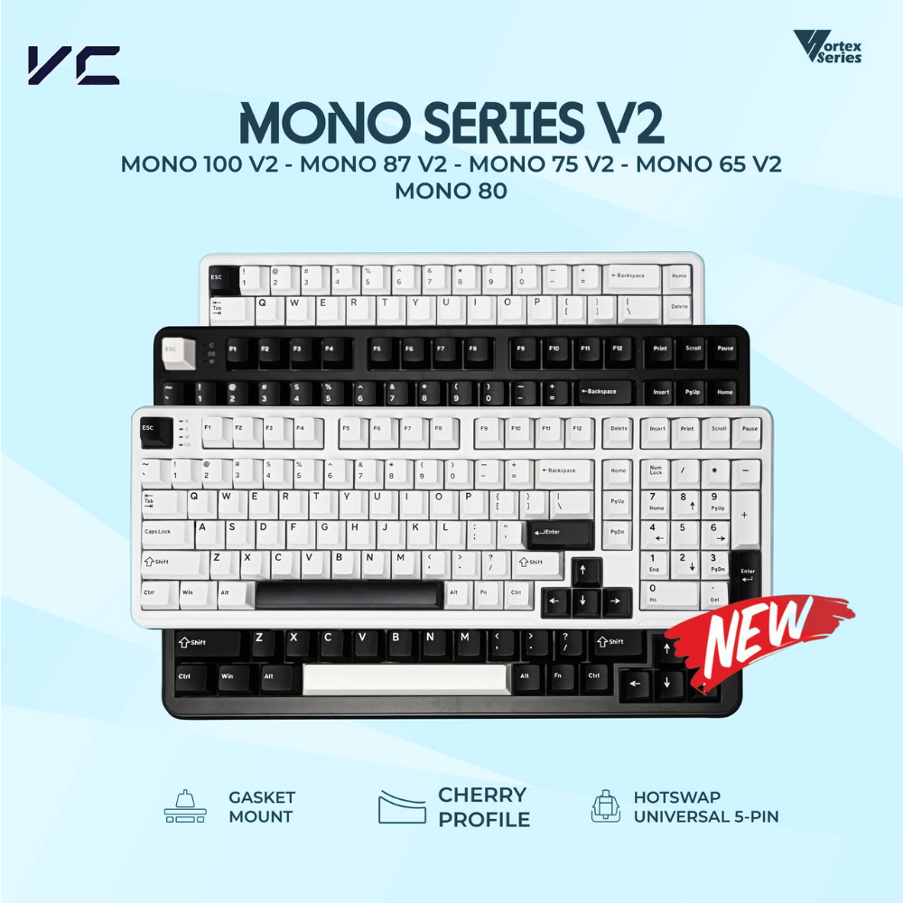 VortexSeries MONO SERIES V2 Wired Gasket Mount Mechanical Keyboard 65 75 80 87 100 TKL Layout Cherry