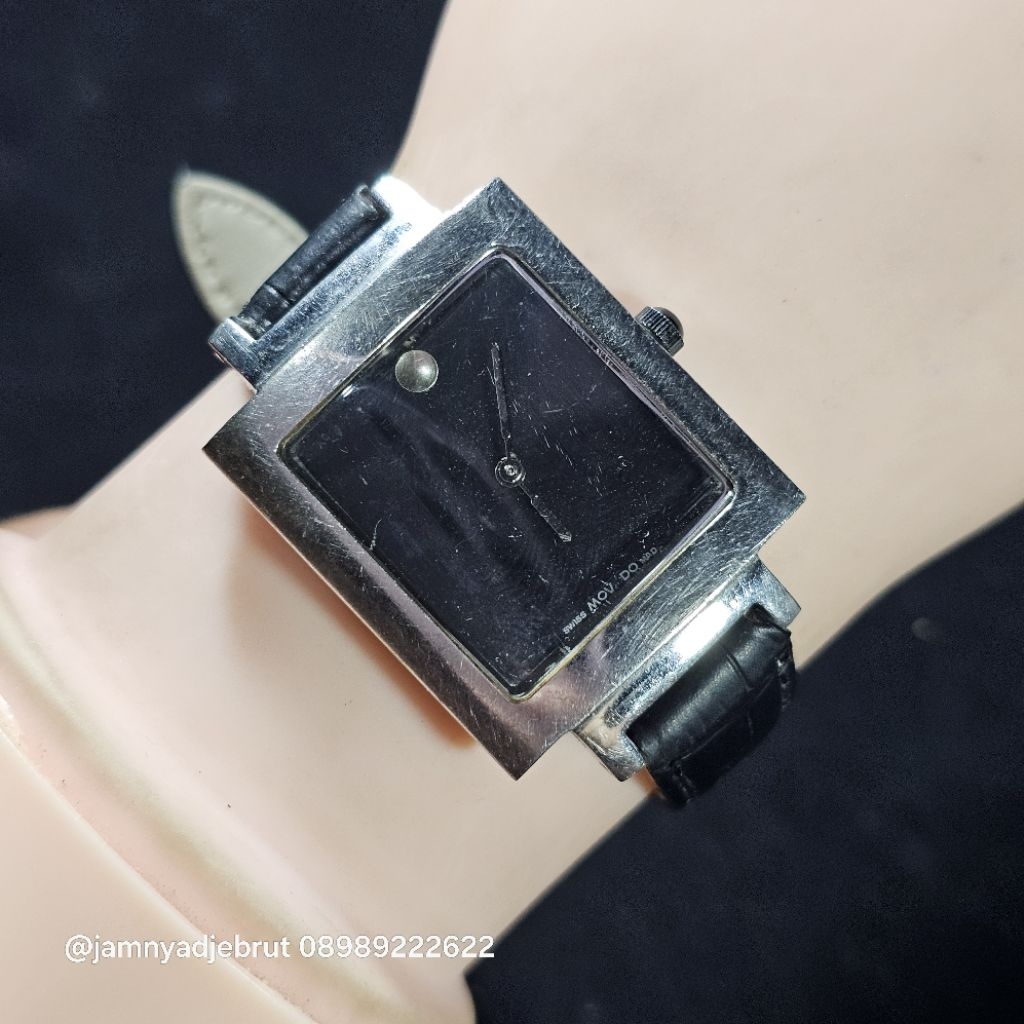 Jam Square Movado 471G Japan Movt Non Ori Silver Black Ladies Bekas