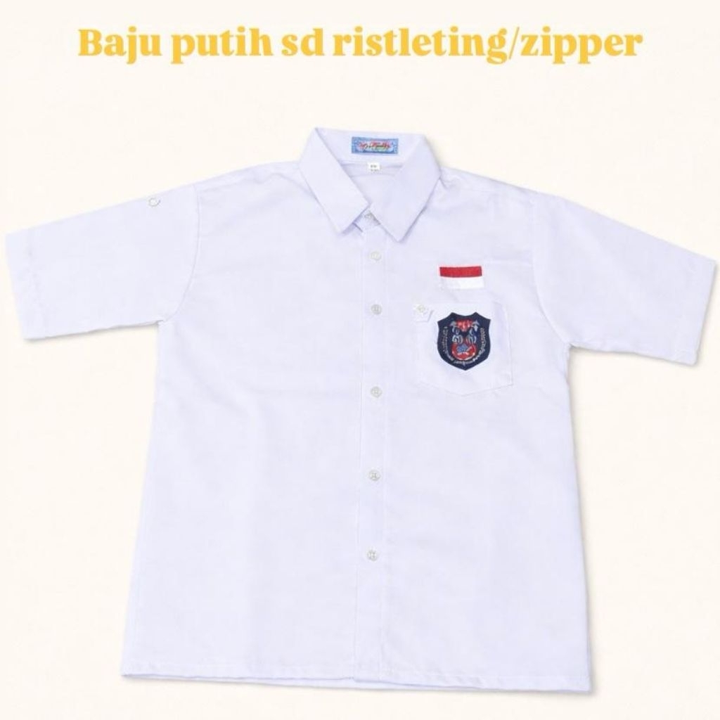 Seragam Sekolah Putih Risleting SD Bahan Premium Kain kotak-kotak lengan panjang dan pendek dalam be