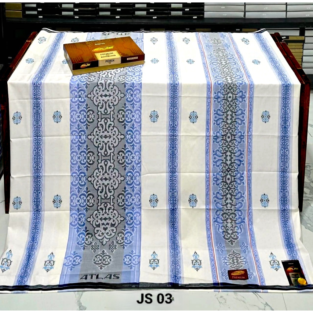 Sarung Atlas Premium 790 Gold Jaguard full songket hitam putih