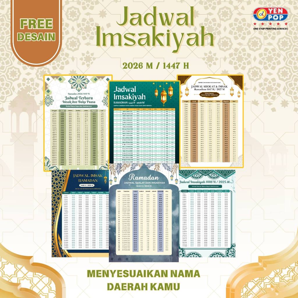 Jadwal Imsakiyah Ramadhan 2026 Premium Full Color Custom