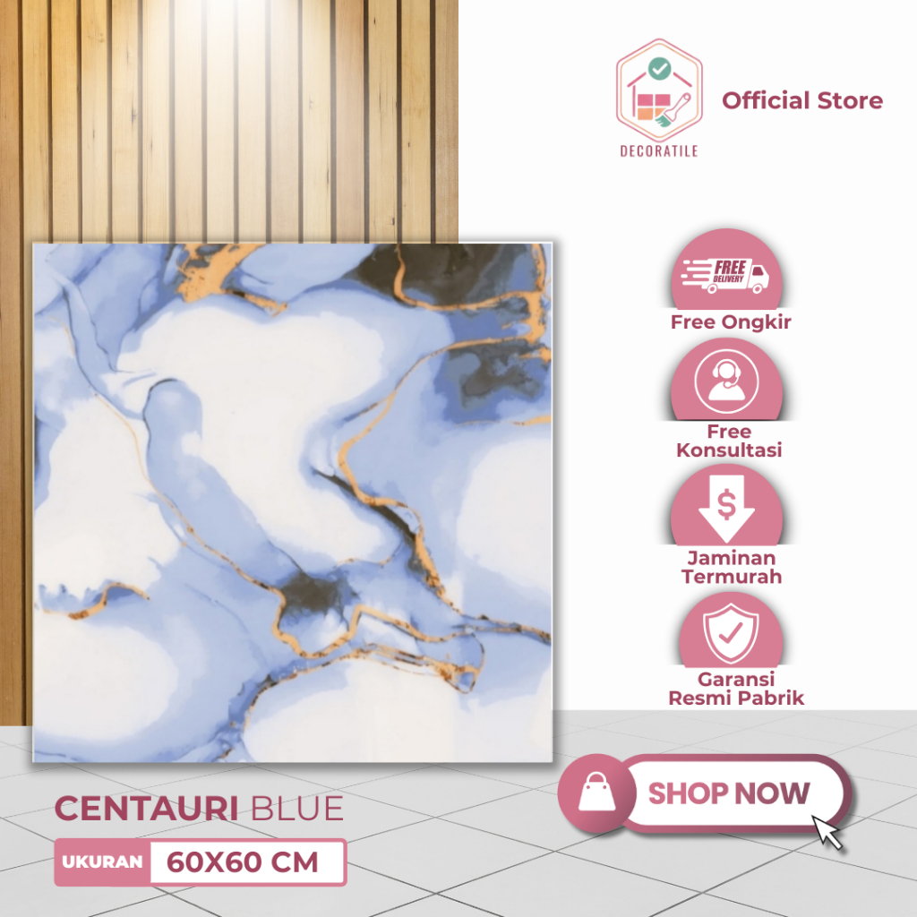 Keramik Lantai Cutting 60x60 Centauri Blue Motif Marble Kilap Warna Biru