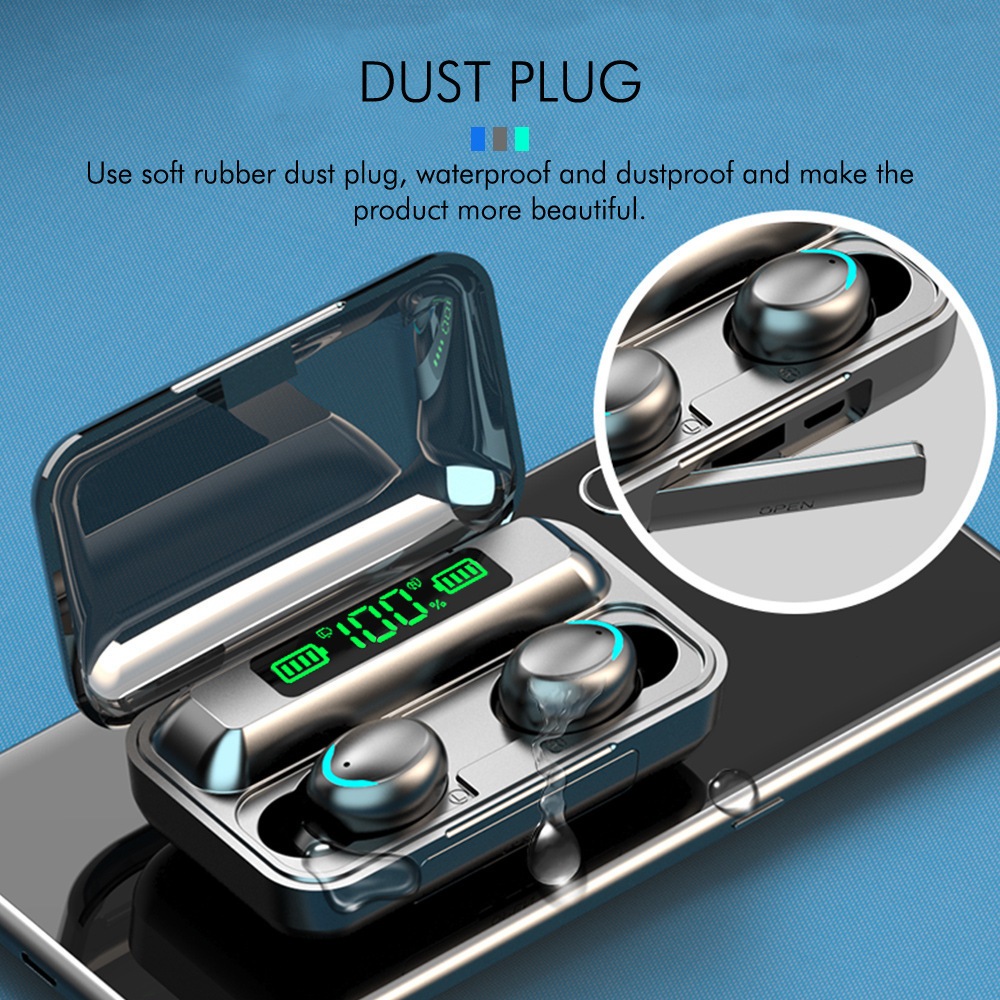 Headset Bluetooth TWS F9 5.2 - Earphone Stereo Digital Display 3500mAh Headset Bluetooth F9 Earphone