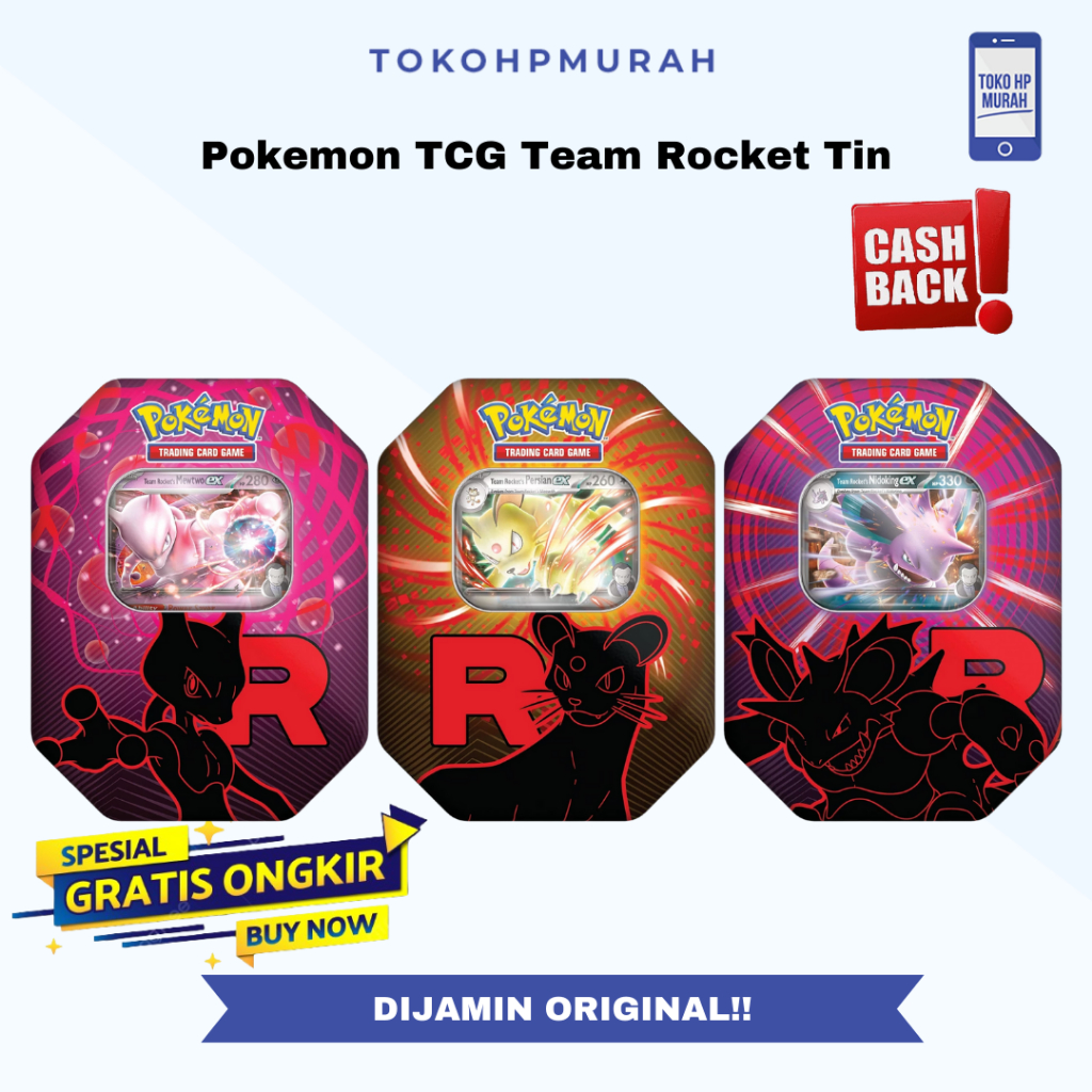 POKEMON Kartu TCG Team Rocket Tin Mewtwo Nidoking Persian