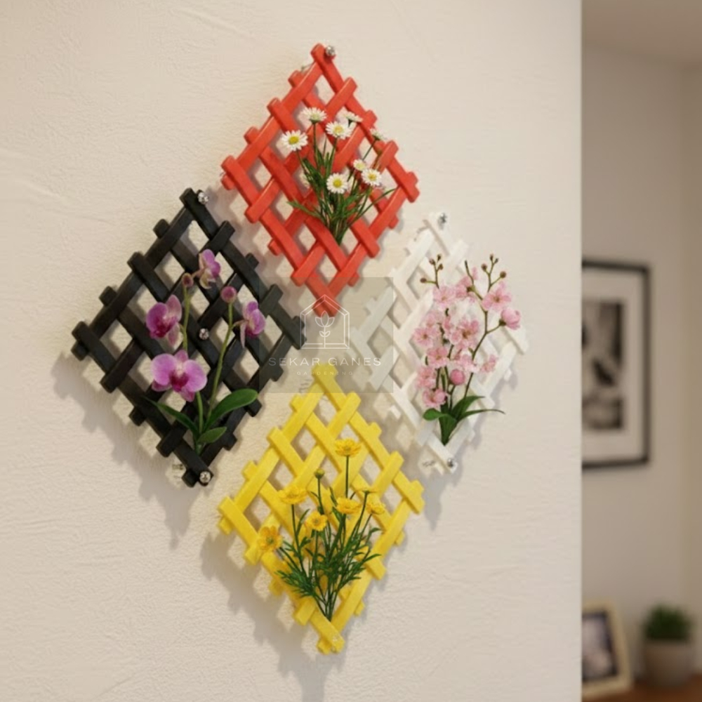 Pagar Wajik Harmoni Coklat Ornamen Bunga Vas Wajik Pagar, Jaring, Rambatan Plastik Ukuran Kecil Seda