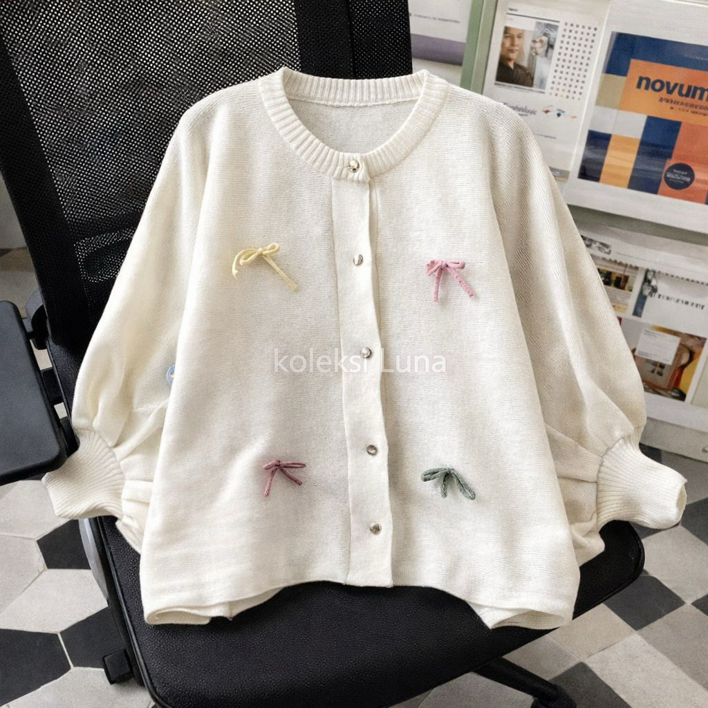 Cardigan Batwing Wanita Jumbo Pita Lengan Balon Outer Muslim Friendly Oversize Blouse Rajut Lasperal