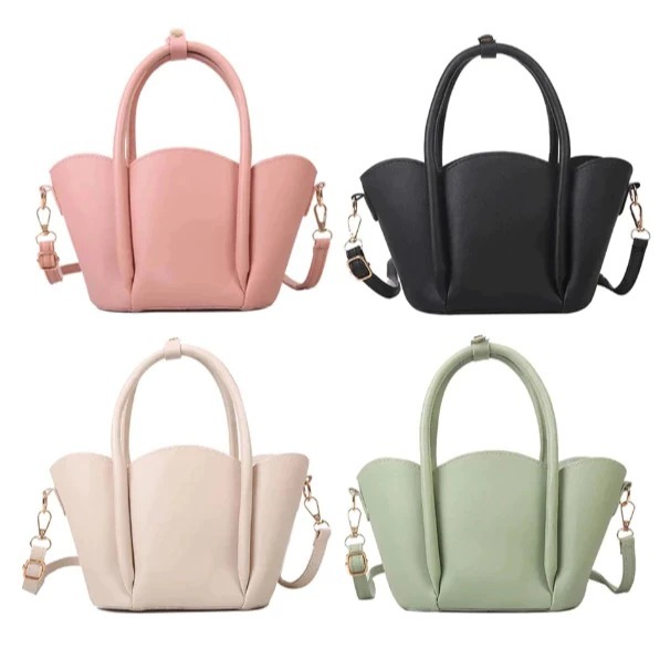 YASMINEE Tas Selempang Wanita Kulit Sintetis Unik Simpel Hitam Cream Hijau Mint Baby Pink