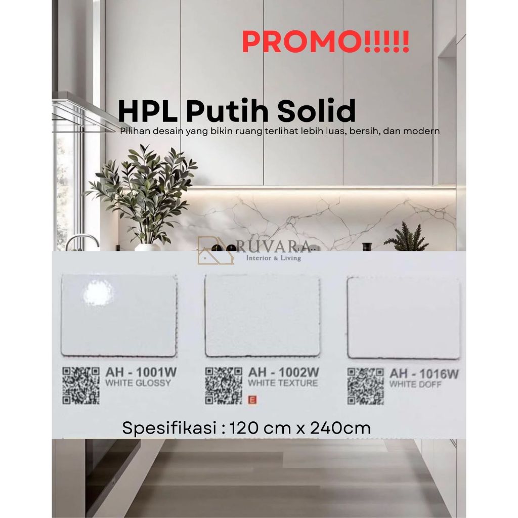 AH 1016W HPL PUTIH MATT HPL WHITE DOVE DOFF HPL POLOS AIDI HPL AIDI 1016 W | LAMINASI FURNITURE MINI