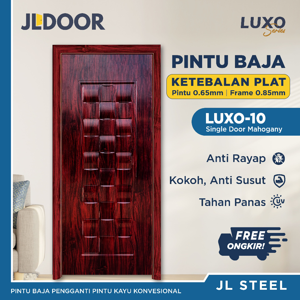 JLDOOR Pintu Baja Ringan Minimalis LUXO 10 Red Mahogany
