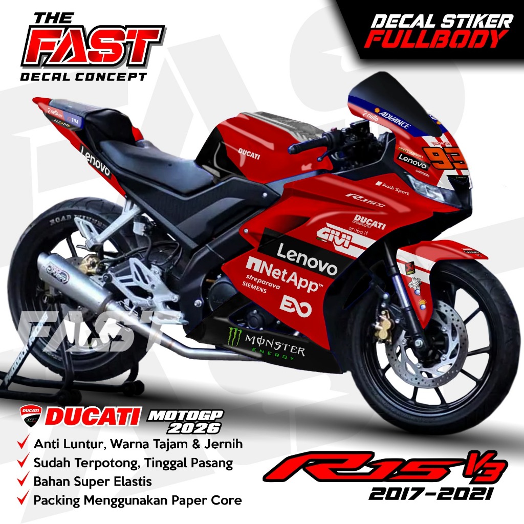 TERBARU decal motor r15 v3 tahun 2017-2021. Ducati Marquez 2026 stiker decal striping r15 v3 sticker