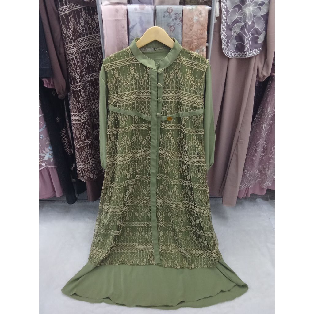 Gamis outer brokat Busui friendly