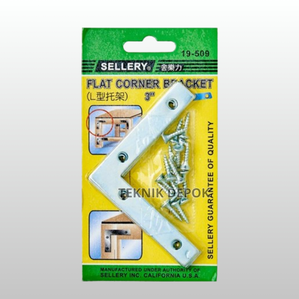 SET Isi 4 Pcs Flat Corner Bracket 3 inch Plat Pinggir Siku L Pengencang Penguat Sambungan Sudut Meja