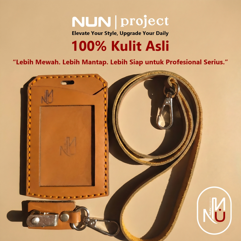 NUN PROJECT | ID Card Holder Kulit Asli Lanyard & Name Tag 3 Layer (Free Custom Nama & Logo Instansi