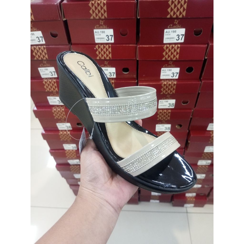 Sandal Wanita Wedges Calbi Original Artikel AU 198 Model Selop Hak 5 CM Size 36-40
