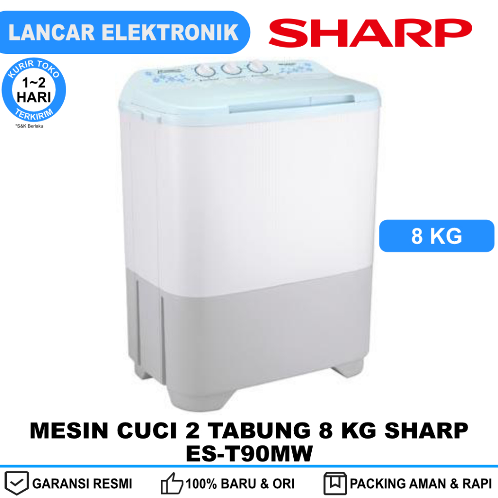 Mesin Cuci 2 Tabung Sharp 8 Kg ES-T90MW ES T90MW