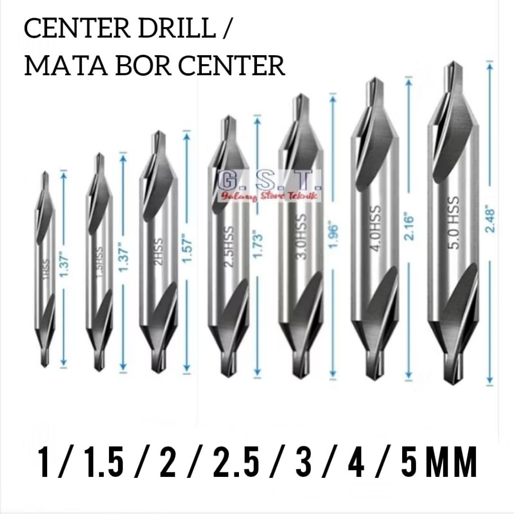 Center drill mata bor center 1/1.5/2/2.5/3/4/5 mm center bor 60° derajat