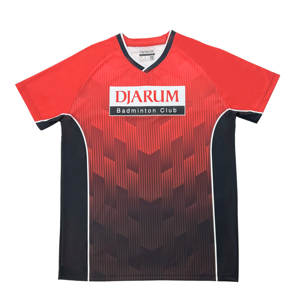 Jersey Badminton PB Djarum Merah Garis Hitam – Jersey Bulutangkis Premium