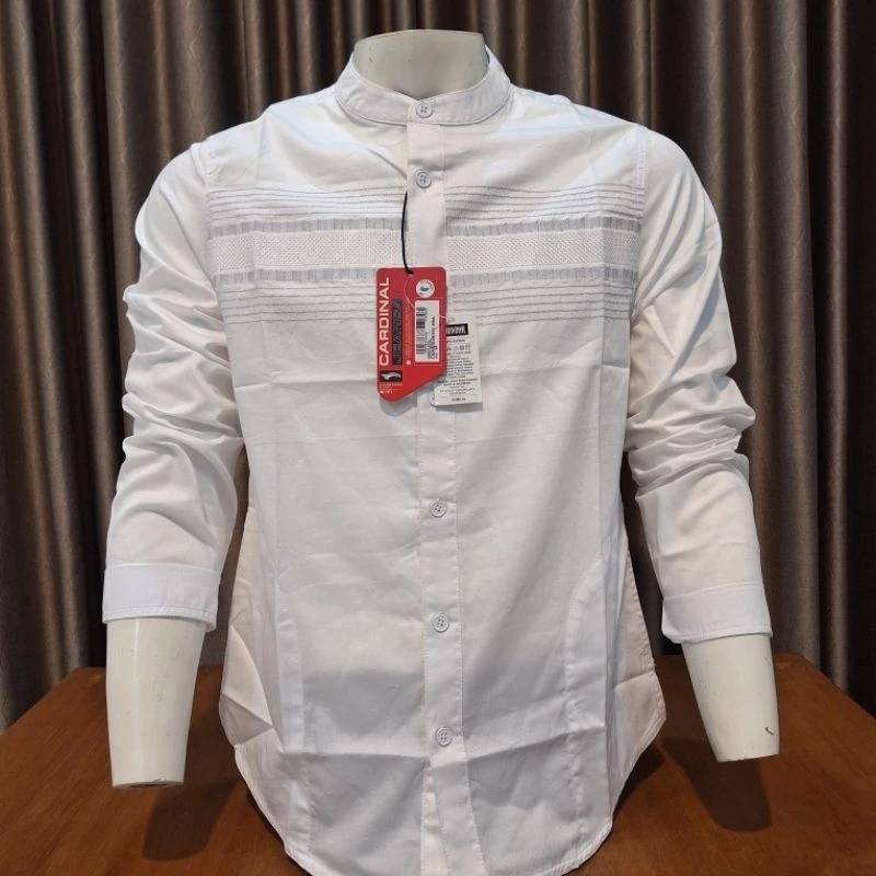 CARDINAL Kemeja Koko Lengan Panjang Katun Printed Putih Slim Fit M L XL