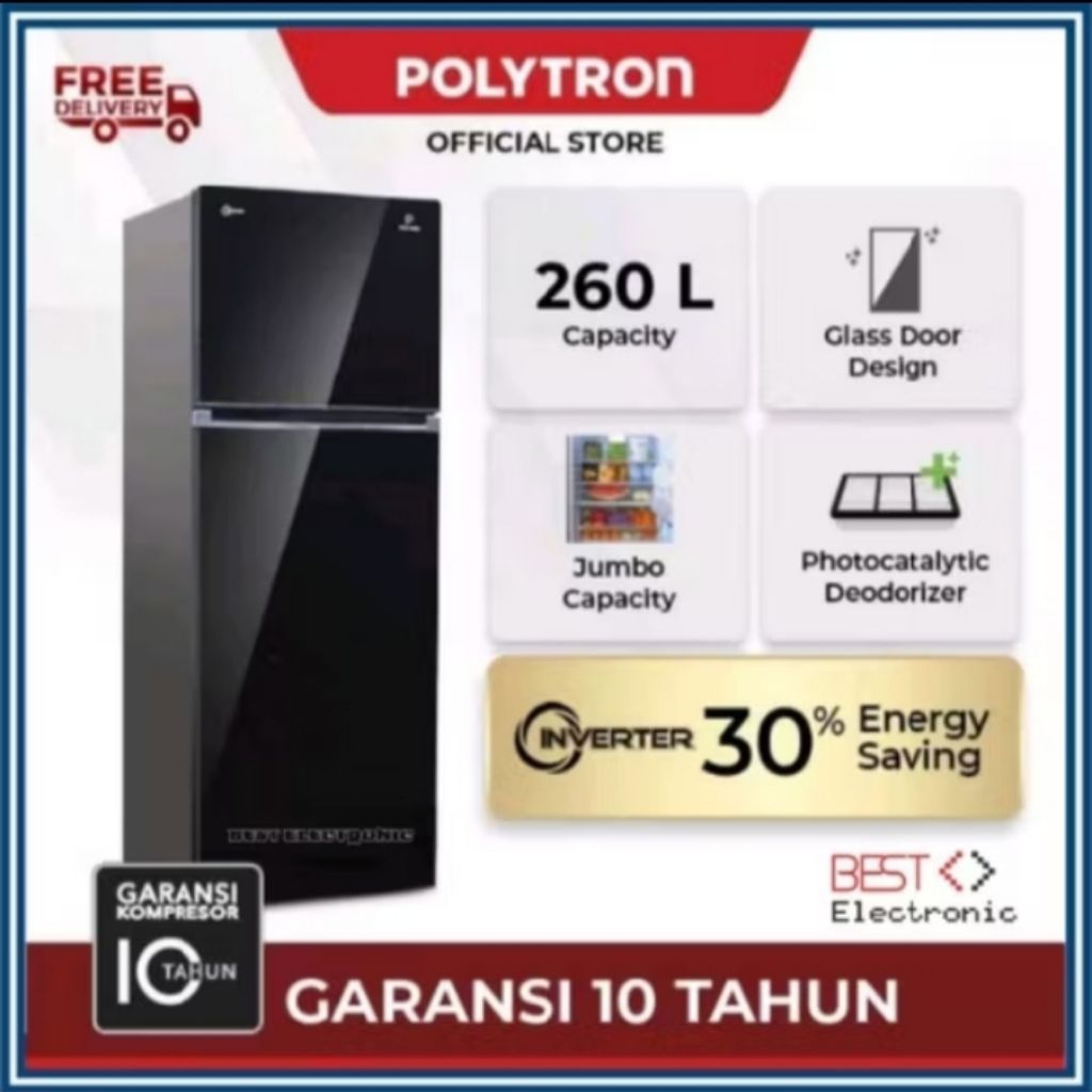 KULKAS POLYTRON 2 PINTU 260 LITER PRW 29VX BELLEZA JUMBO INVERTER COMPRESSOR PRW29VX 29 VX 29V