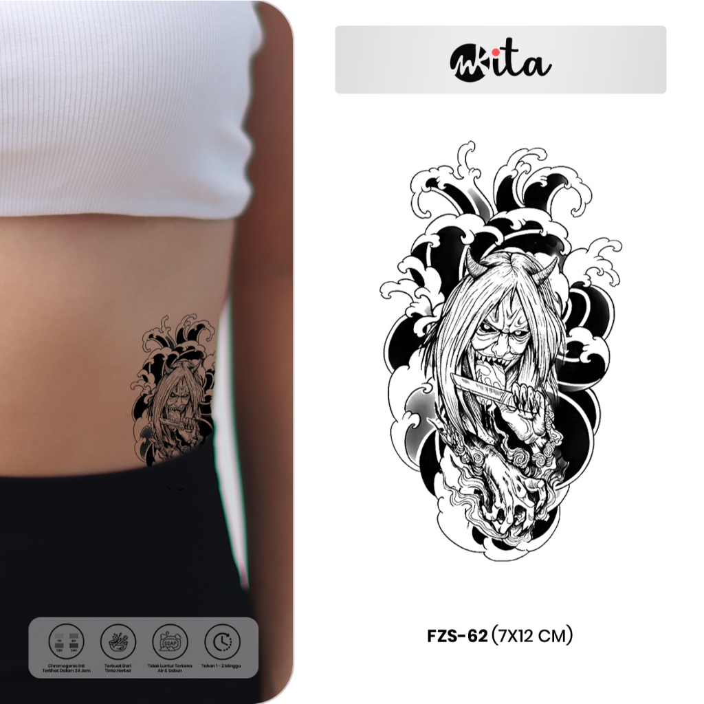 INKITA-Tato Temporer Stiker Tatto Anti Air Anime Semi Permanent Fruit Ink Anime Sayap Love Naga