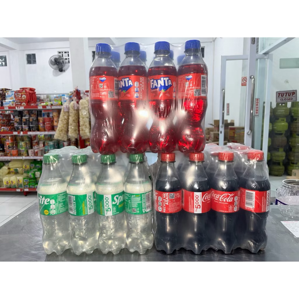 MINUMAN SODA FANTA, SPRITE, COCACOLA, 1LUSIN/12BOTOL ISI 390ml (WAJIB TAMBAH BUBLEWRAP)