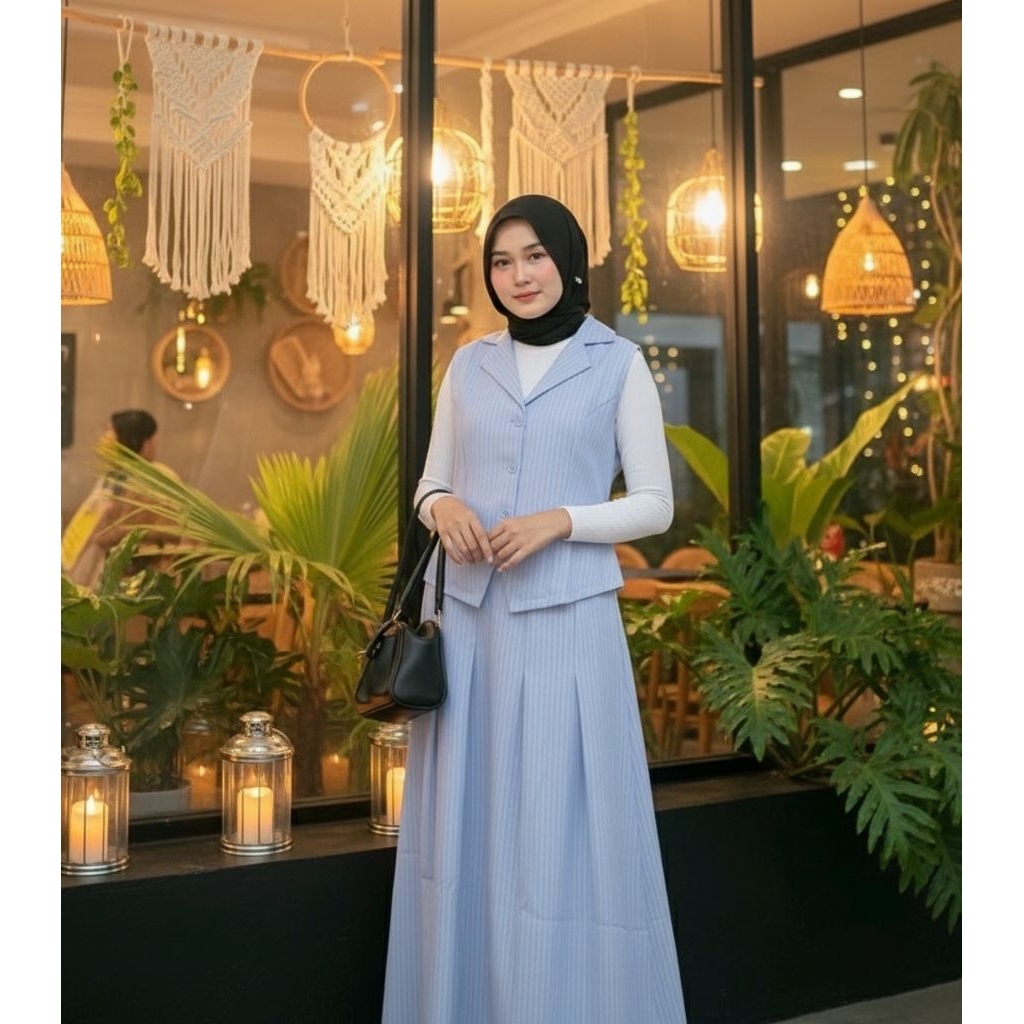 Bella Vest Set-Set blezer Wanita-Setelan Rok Wanita salur-Maxi Skirt Wanita Stripe-setelan Rok dan R