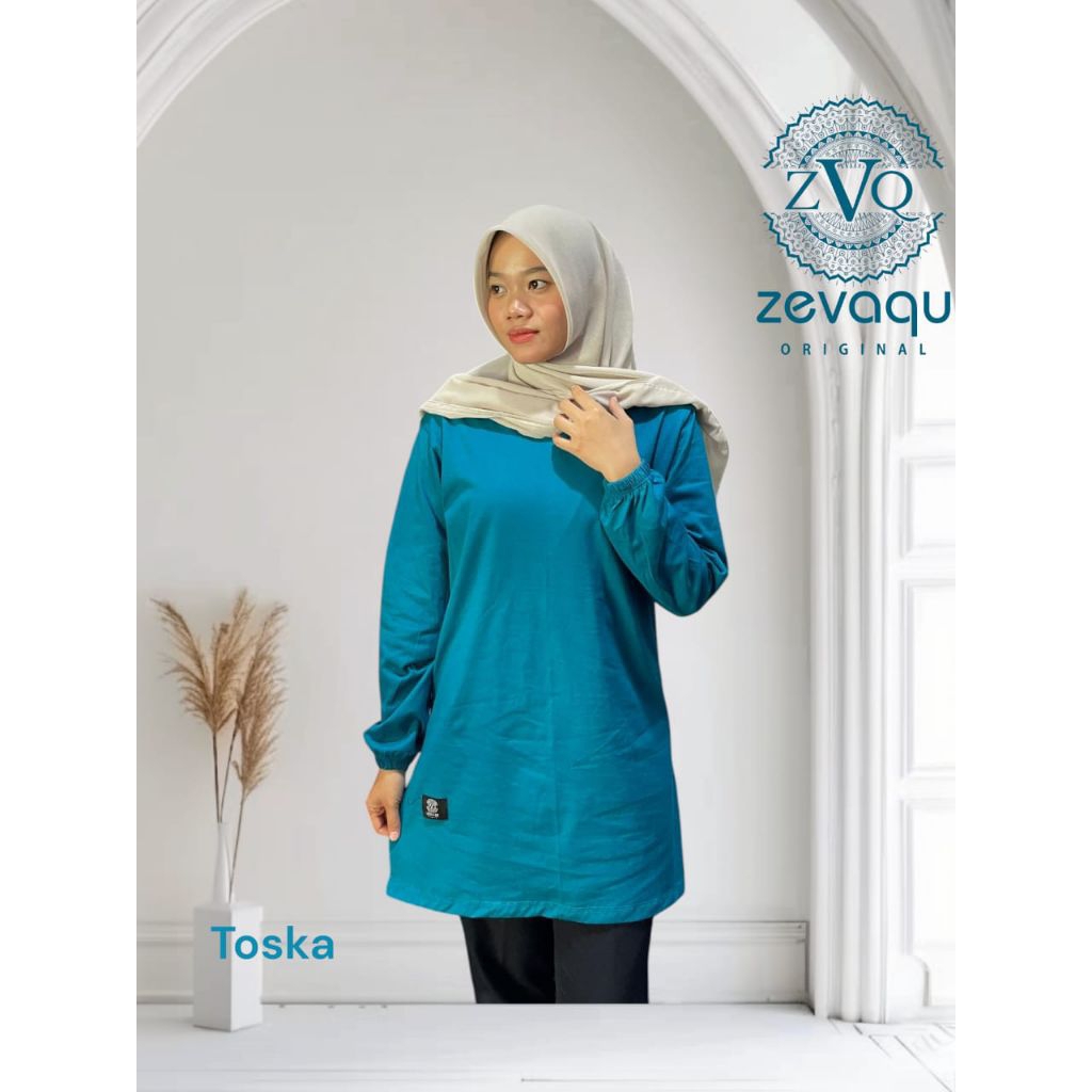 kaos tunik atasan wanita lengan panjang motif polos kekinian bahan katun combed 24s