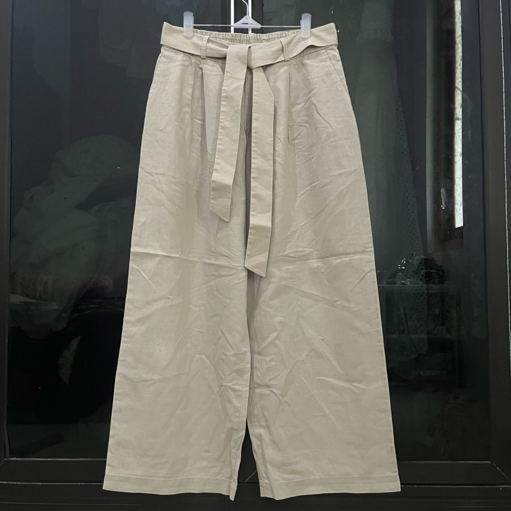 Uniqlo Kulot Linen Warna Natural With Belt