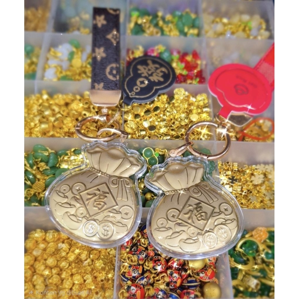 READY STOCK Ganci Emas bag charm gold money bag / kantong uang keychain 999 phone Strap