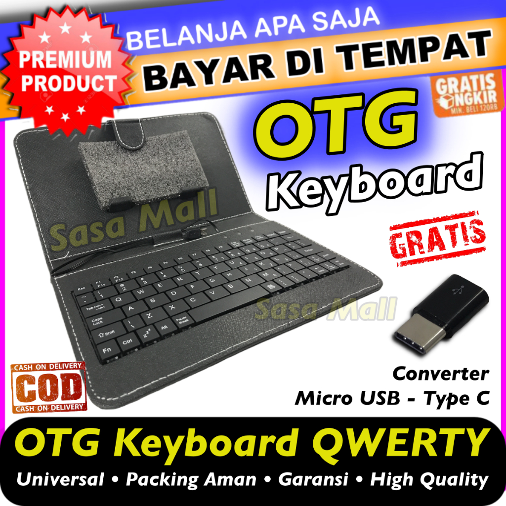 OTG Keyboard Tablet Handphone Android Murah Universal Aksesoris HP Free Converter Micro USB ke Type 