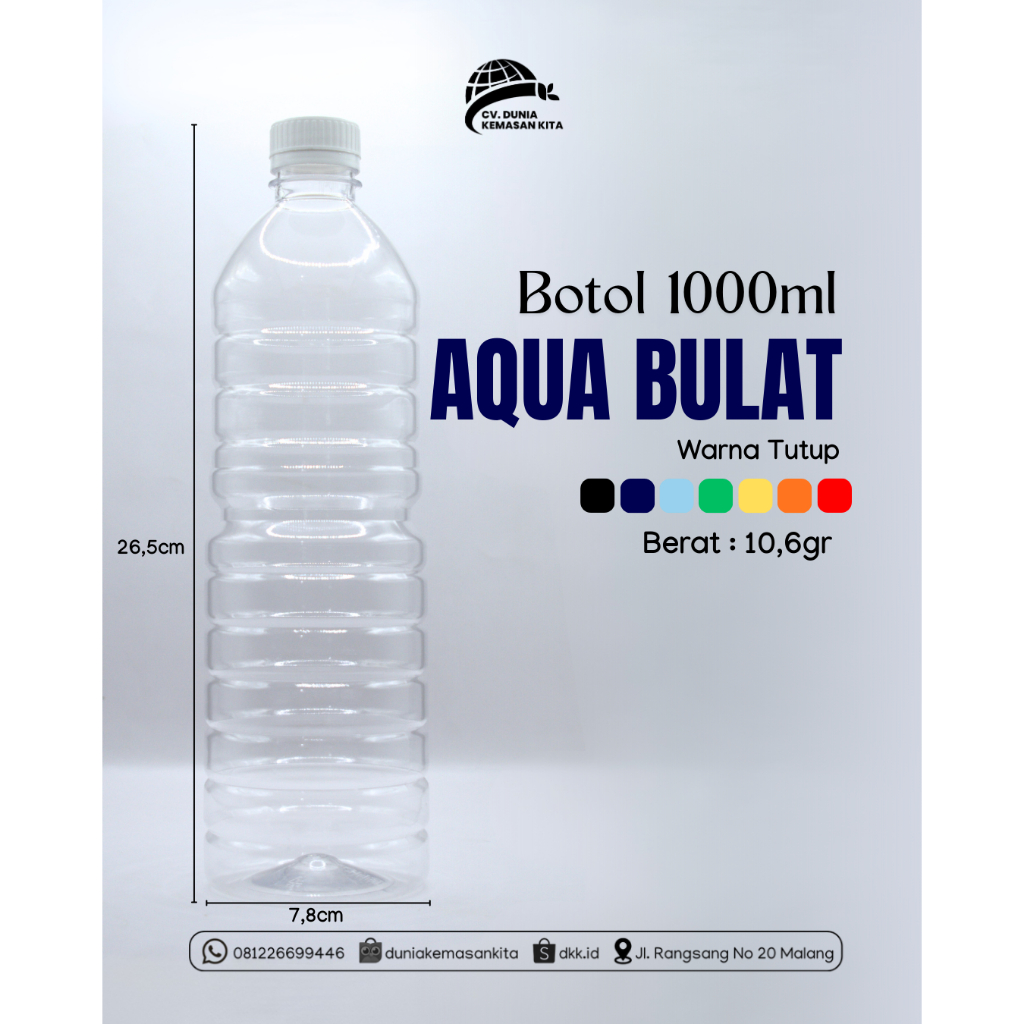 Botol Plastik Aqua Bulat 1000 ml - Botol Air Mineral 1000 ml - Botol Air Minum Kemasan