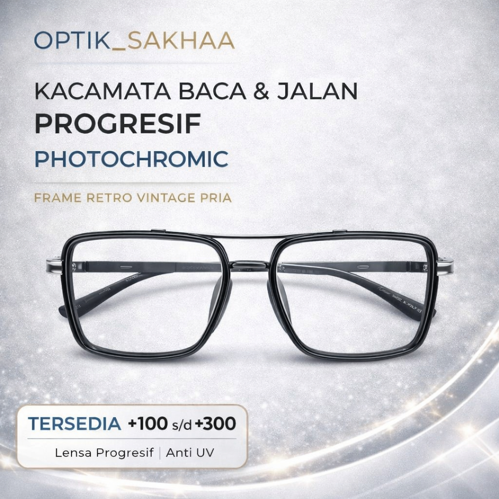Kacamata Baca Dan Jalan Pria Progresif Photocromic Bluecromic Retro Aviator Kaca Mata Plus+100+150