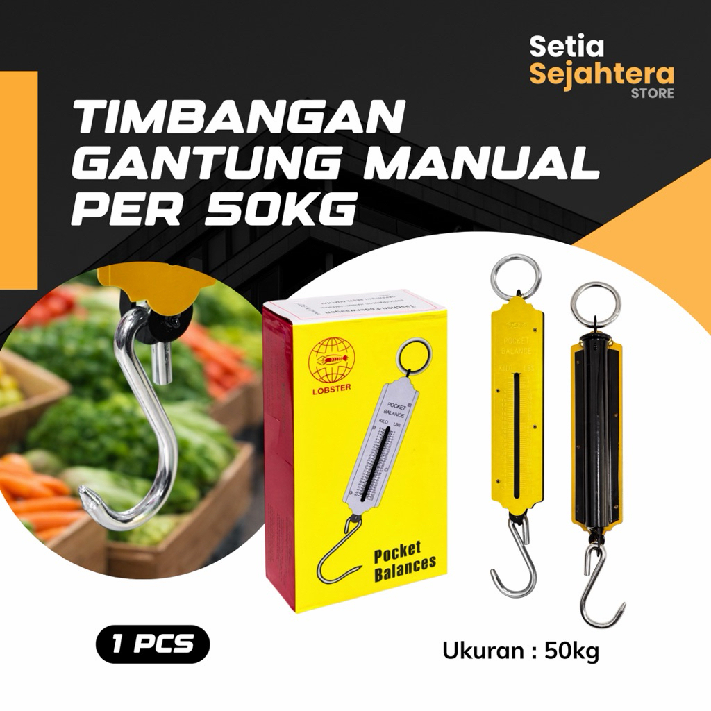 LOBSTER Timbangan Gantung Tarik Per Veer Manual Kiloan Barang 50 KG Pocket Balances Scale - 1 pcs